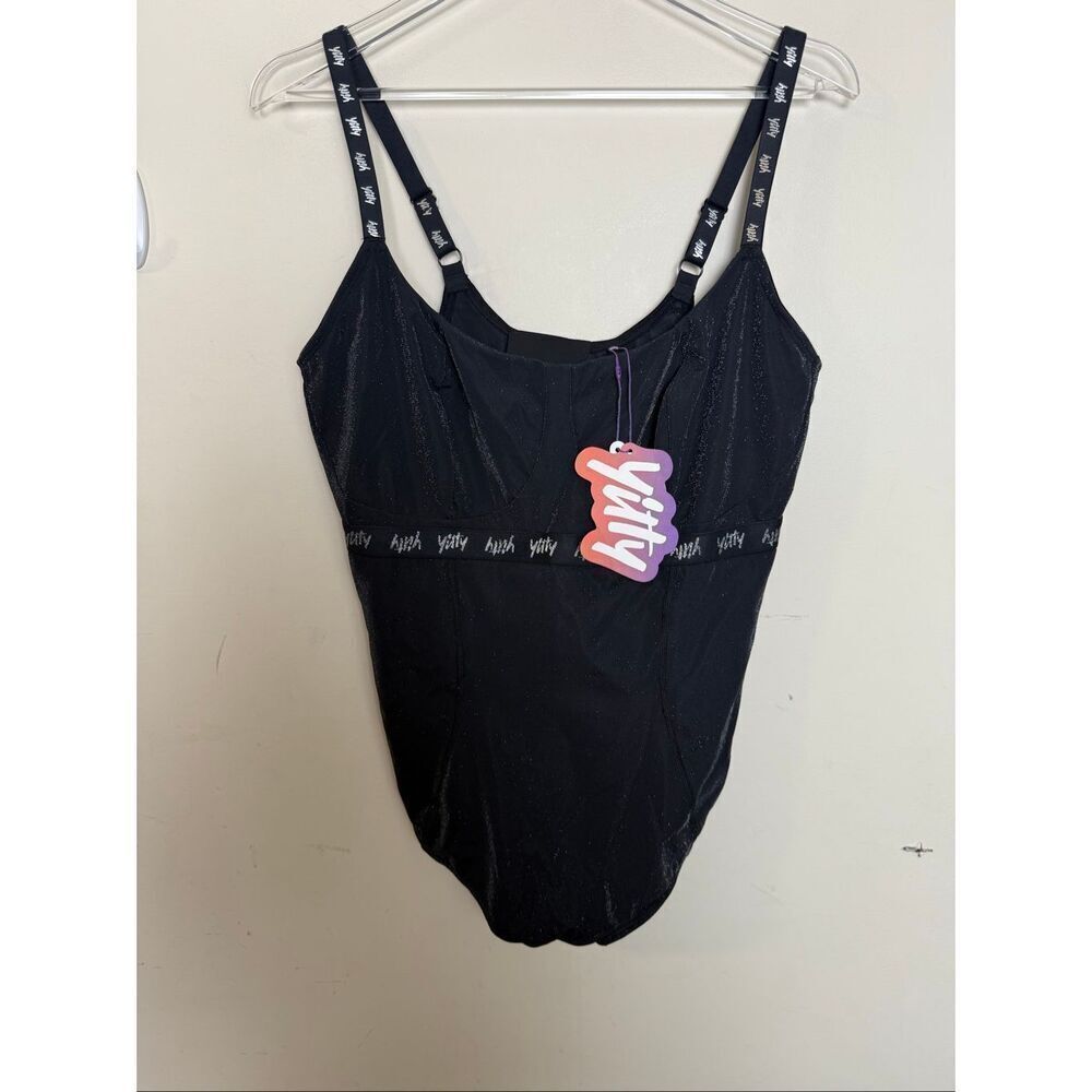 Yitty Shimmered Iconic Black Shaping Thong Bodysuit 3X Demi Cup Sculpting Glam N